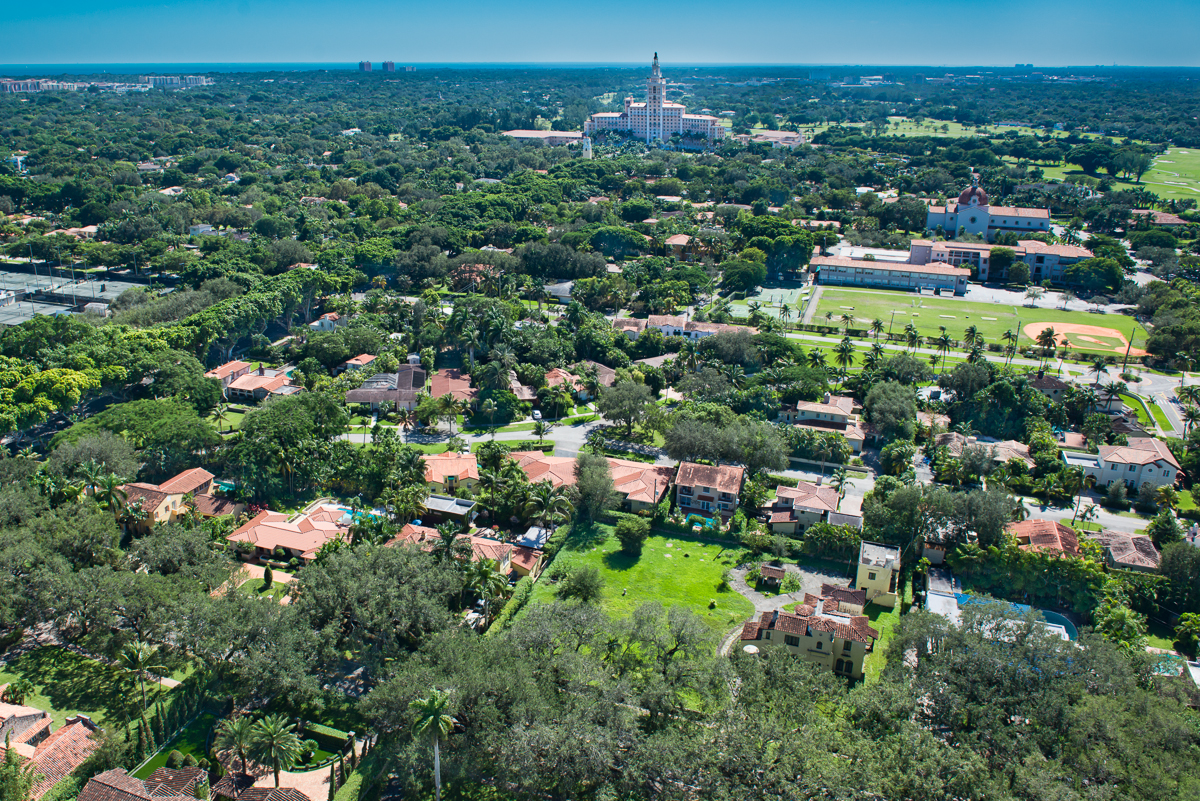 coral gables homes and the biltmore hotel aerial view