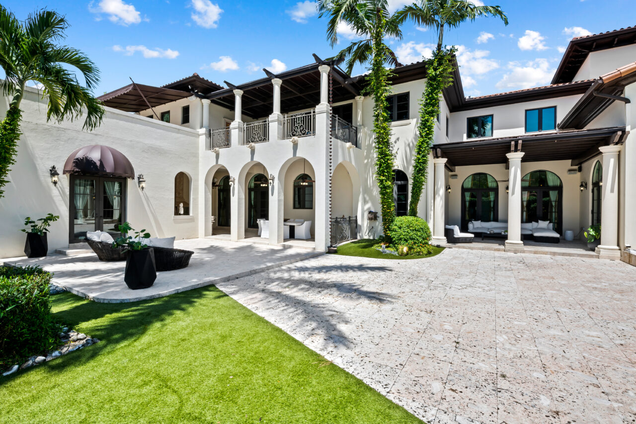 Side view of a mediterranean style home in Pinecrest, Florida